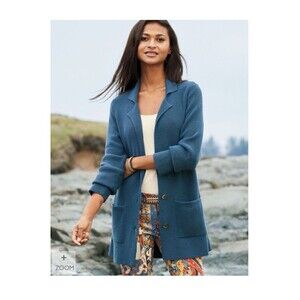 Peruvian Connection Yacht Club Cardigan Sweater Blazer Blue Womens Medium
